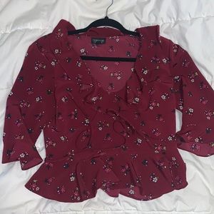 Topshop Floral Peplum Blouse